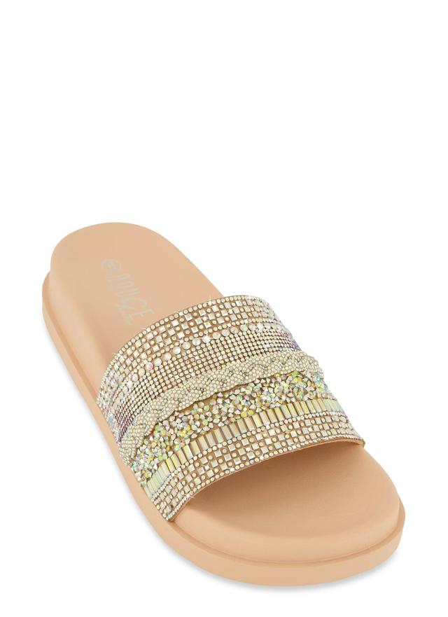 Womens Studded Rhinestone Band Slide Sandals Product Image