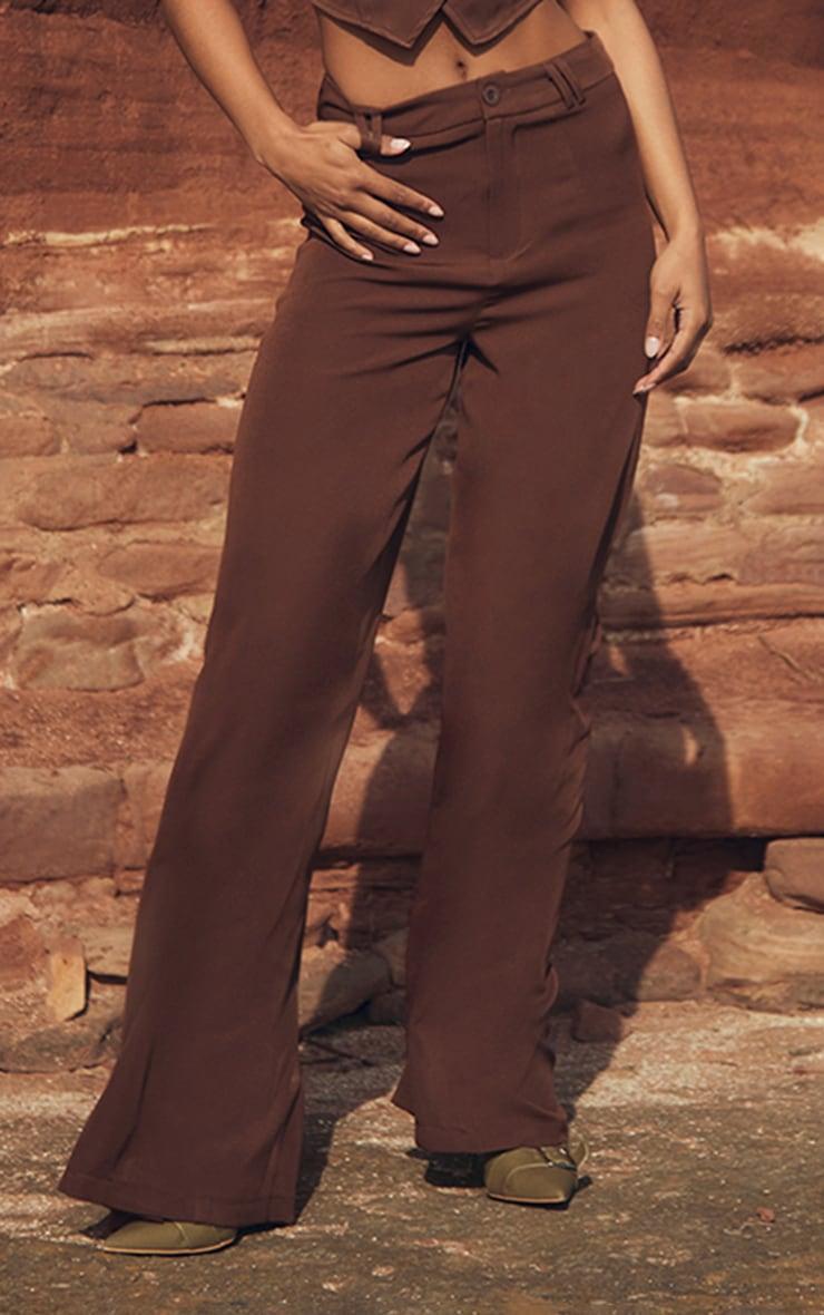 Chocolate Brown Woven Double Belt Loop Suit Pants Product Image