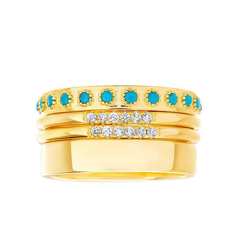 Paige Harper 14k Gold Over Recycled Brass Cubic Zirconia & Simulated Turquoise 4-Piece Stacking Rings Set, Womens Multicolor Product Image