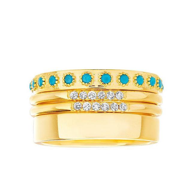 Paige Harper 14k Gold Over Recycled Brass Cubic Zirconia & Simulated Turquoise 4-Piece Stacking Rings Set, Womens Multicolor Product Image