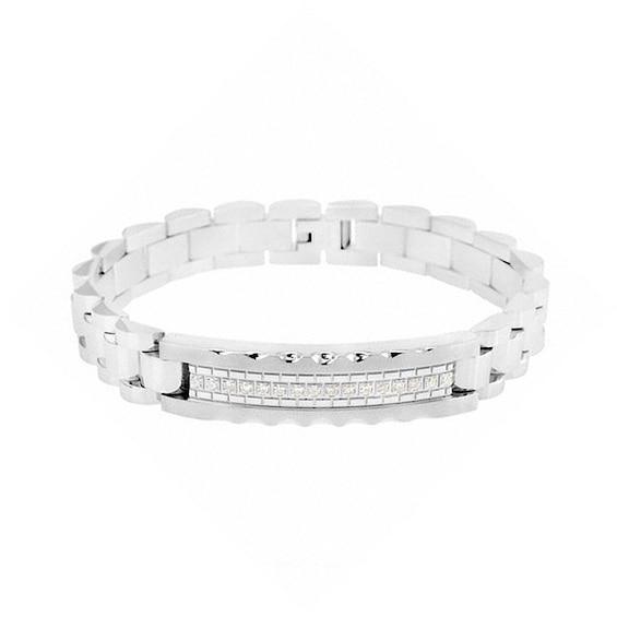 Men's 1/5 CT. T.w. Diamond ID Bracelet in Stainless Steel - 8.5" Product Image