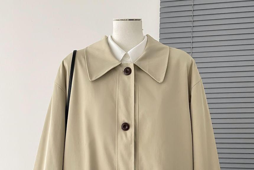 Collar Plain Single-Breasted Trench Coat Product Image