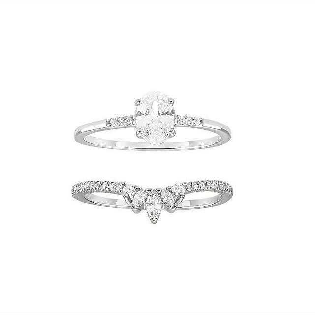 PRIMROSE Cubic Zirconia Duo Ring Set, Womens Sterling Silver Product Image