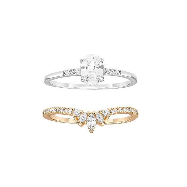 PRIMROSE Cubic Zirconia Duo Ring Set, Womens Gold Tone Product Image