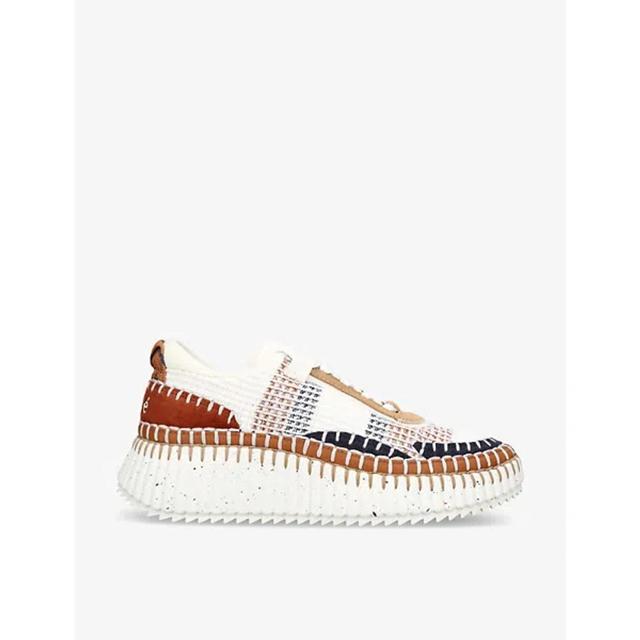 CHLOÉ Chloe Womens Rust Comb Nama Embroidered Suede And Recycled Mesh Trainers Product Image