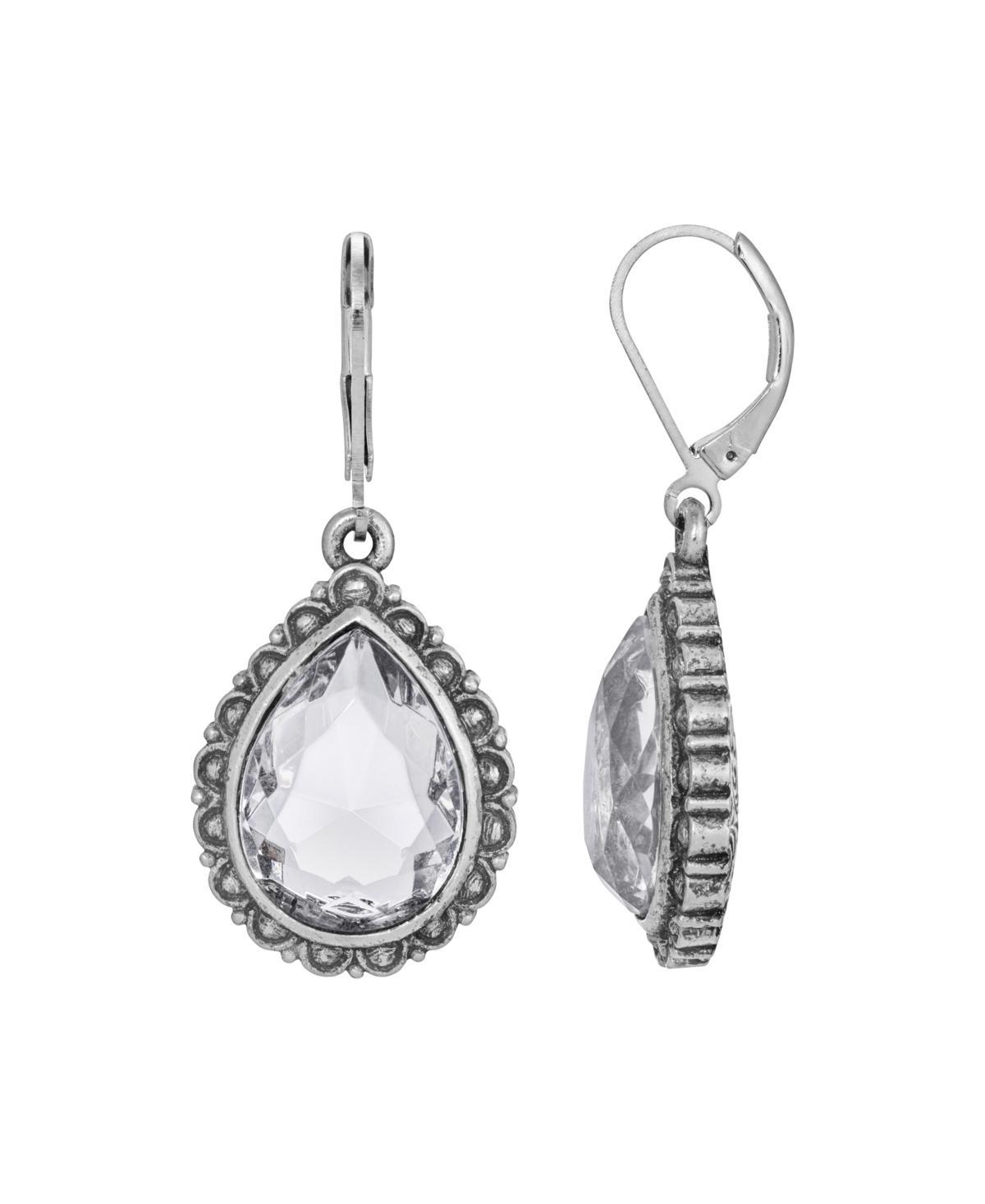 1928 Silver Tone Teardrop Earrings, Womens, Red Product Image