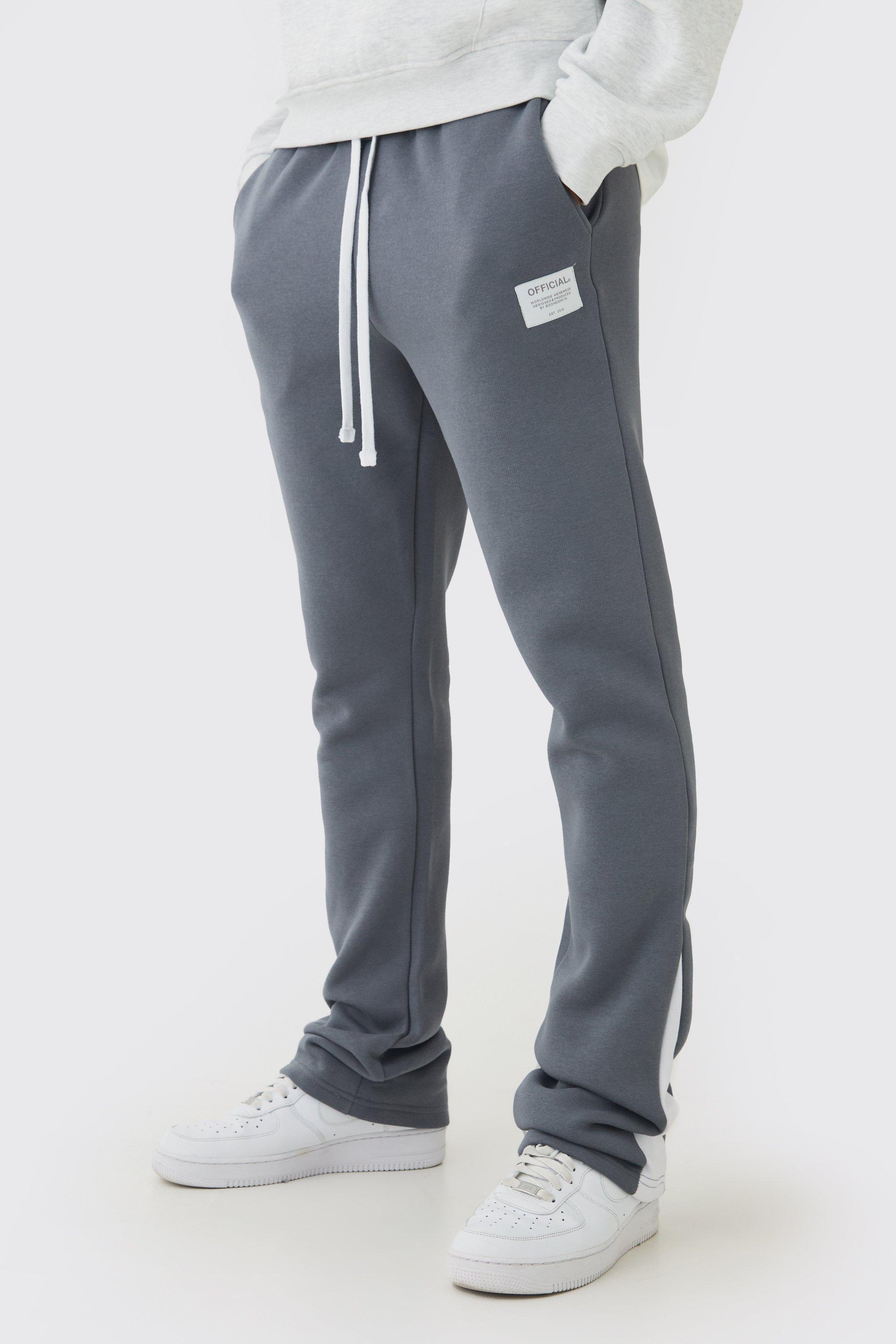 Slim Fit Flare Stacked Woven Tab Gusset Sweatpants | boohooMAN USA Product Image