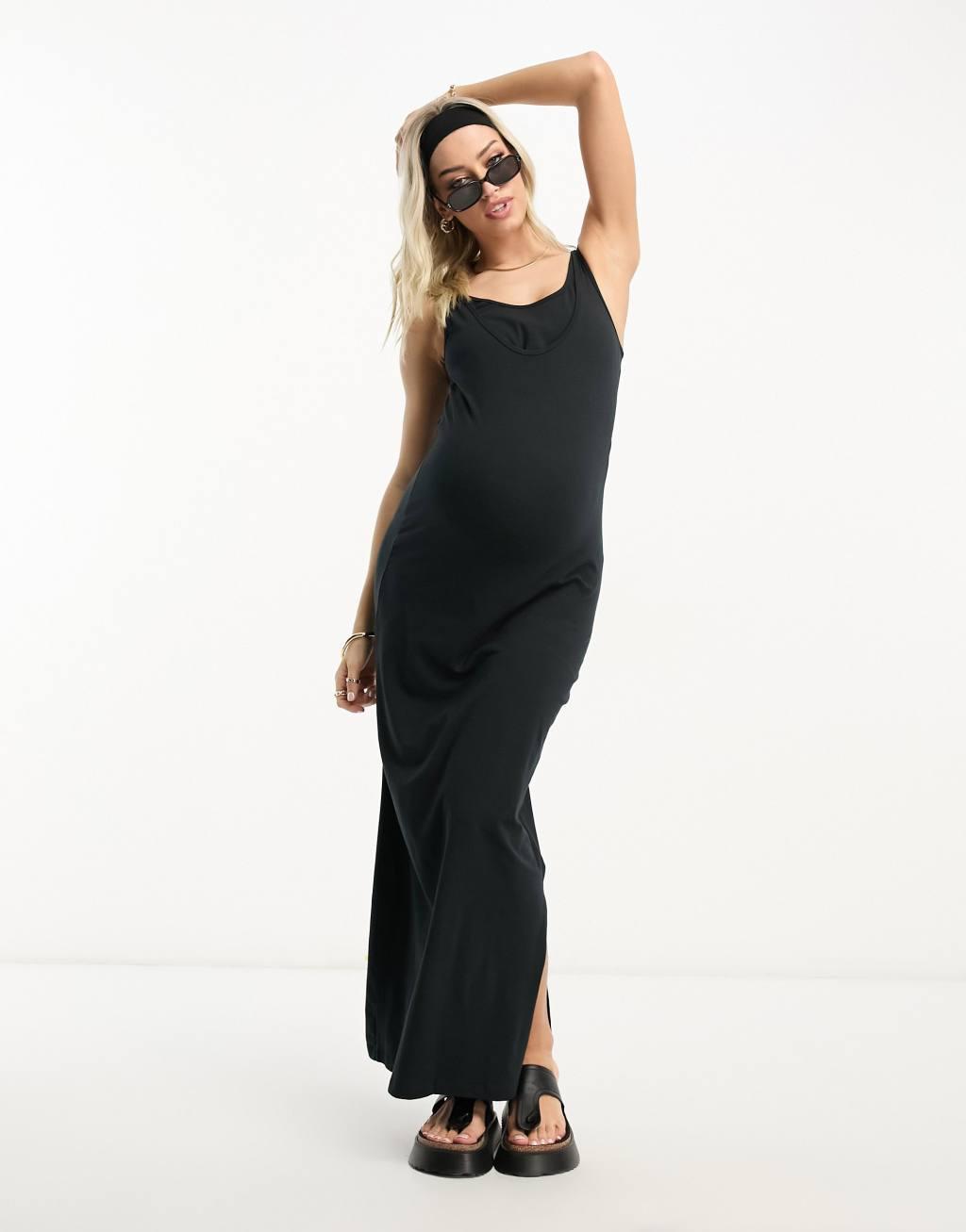 Mamalicious Maternity nursing maxi dress in black  Product Image