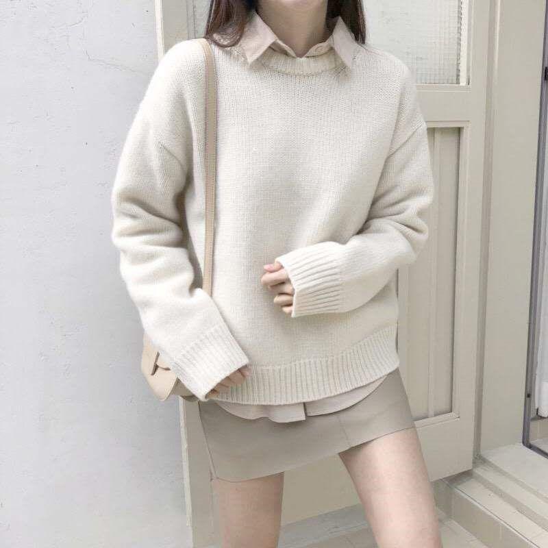 Crew Neck Plain Sweater Product Image