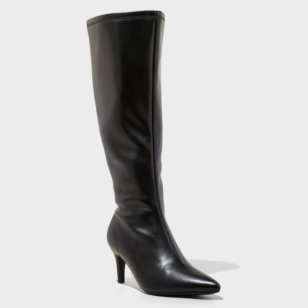 Womens Nelly Stiletto Mid Heel Tall Boots with Memory Foam Insole - A New Day Black 5.5 Product Image