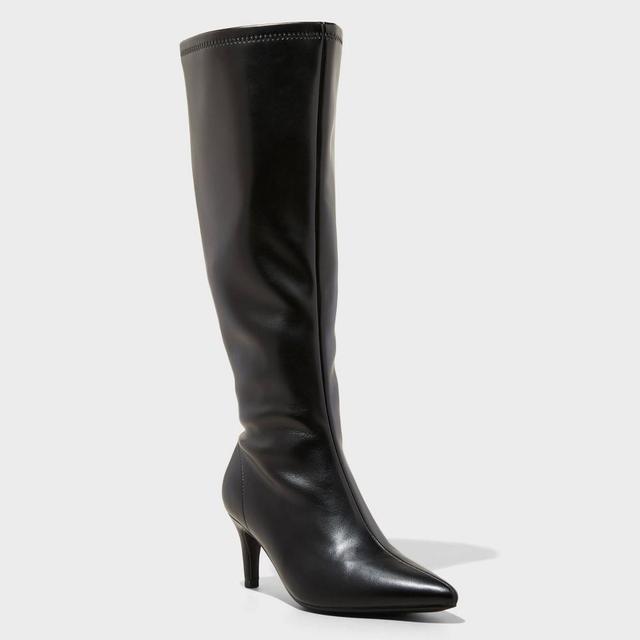 Womens Nelly Stiletto Mid Heel Tall Boots with Memory Foam Insole - A New Day Black 11 Product Image