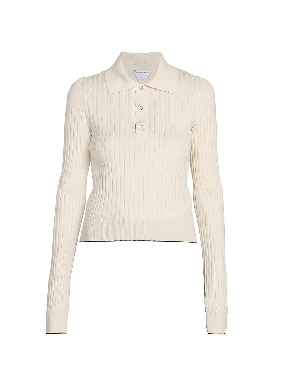 Womens Ribbed-Knit Polo Sweater product image