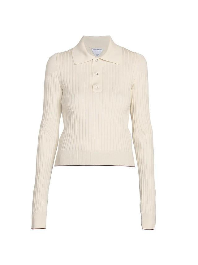 Womens Ribbed-Knit Polo Sweater Product Image