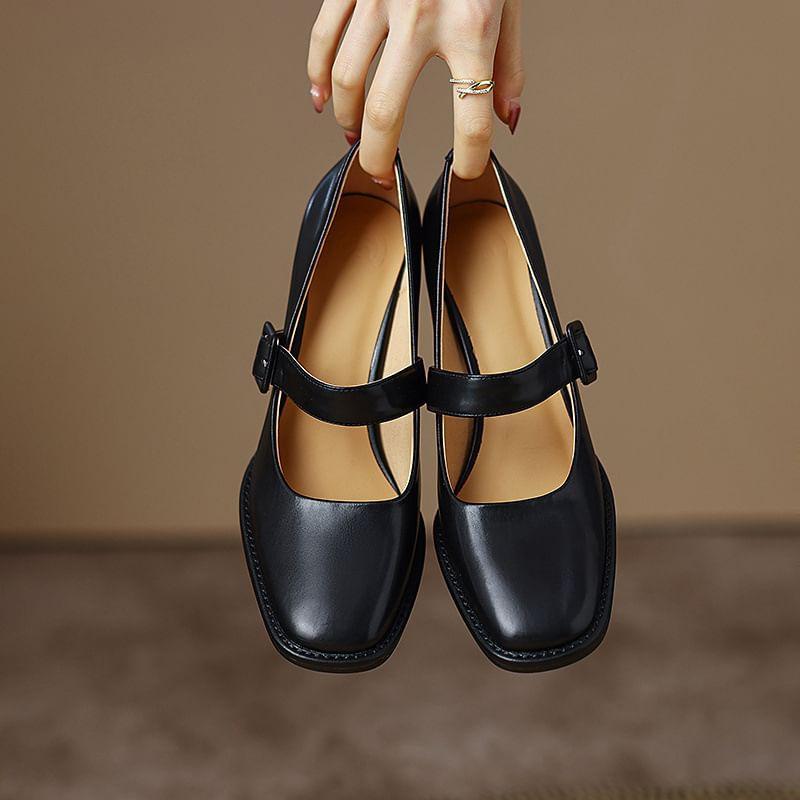 Square-Toe Chunky Heel Mary Jane Shoes Product Image