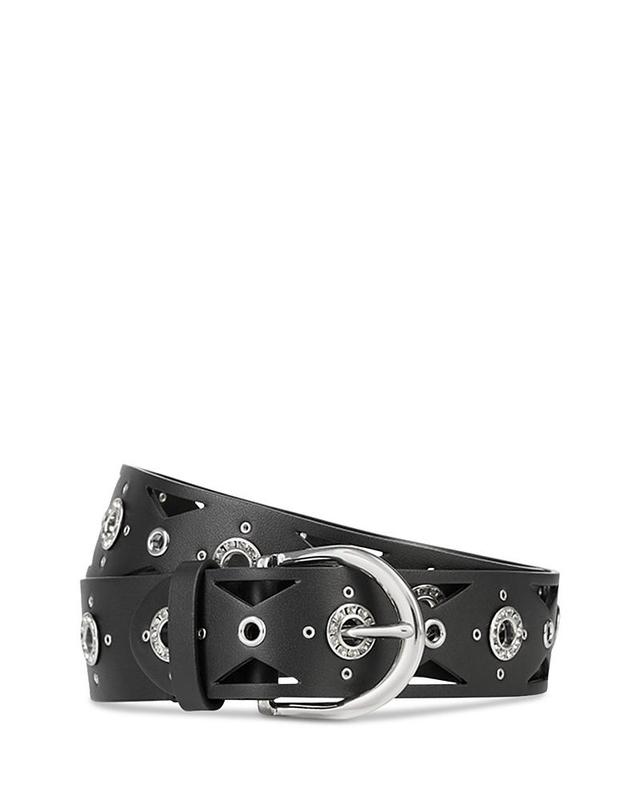 The Kooples Womens Rhinestone Eyelet Cutout Leather Belt Product Image