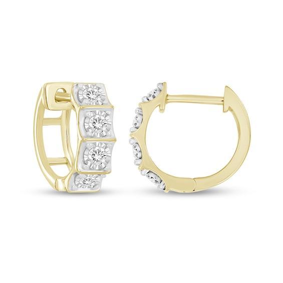 Men's 1/4 CT. T.w. Diamond Four Stone Huggie Hoop Earrings in 10K Gold Product Image