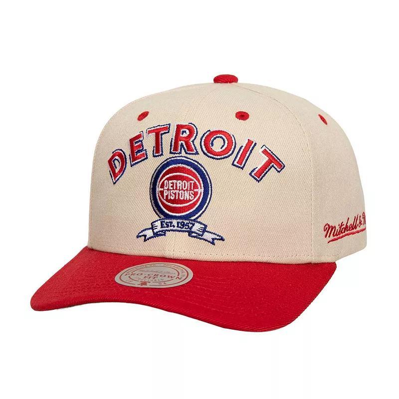 Mitchell & Ness Mens Cream/Red Detroit Pistons 3x Nba Champions Soul Legacy Defined Snapback Hat Product Image