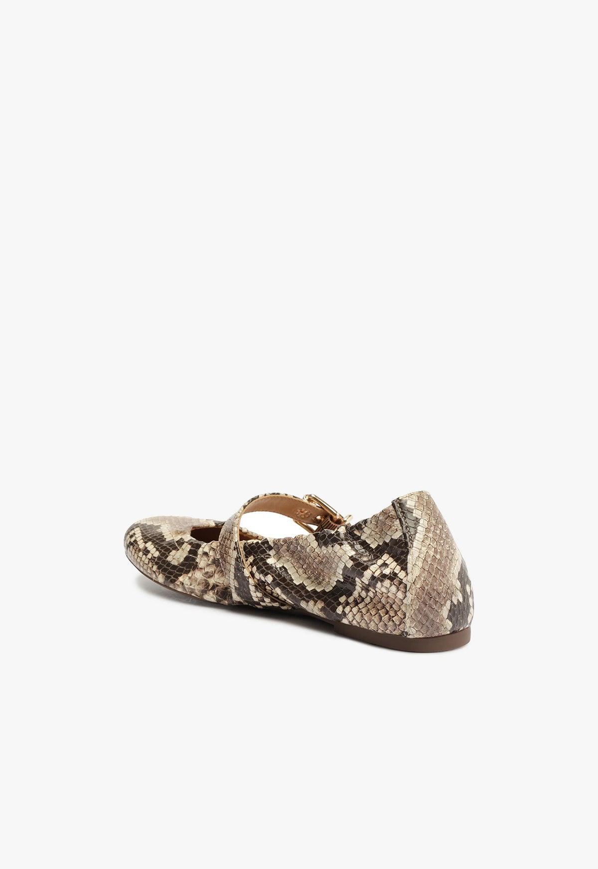 Calita Snake-Embossed Leather Flat Female Product Image