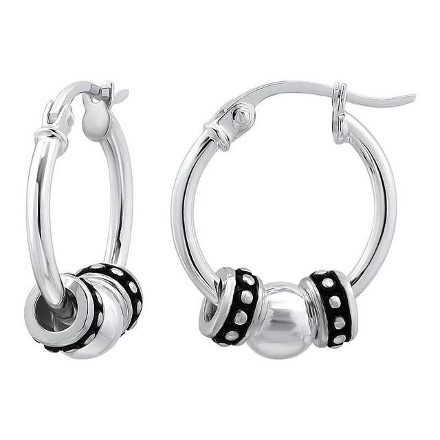 Aleure Precioso Sterling Silver Round Polished & Beaded Click-Top Hoop Earrings, Womens Product Image