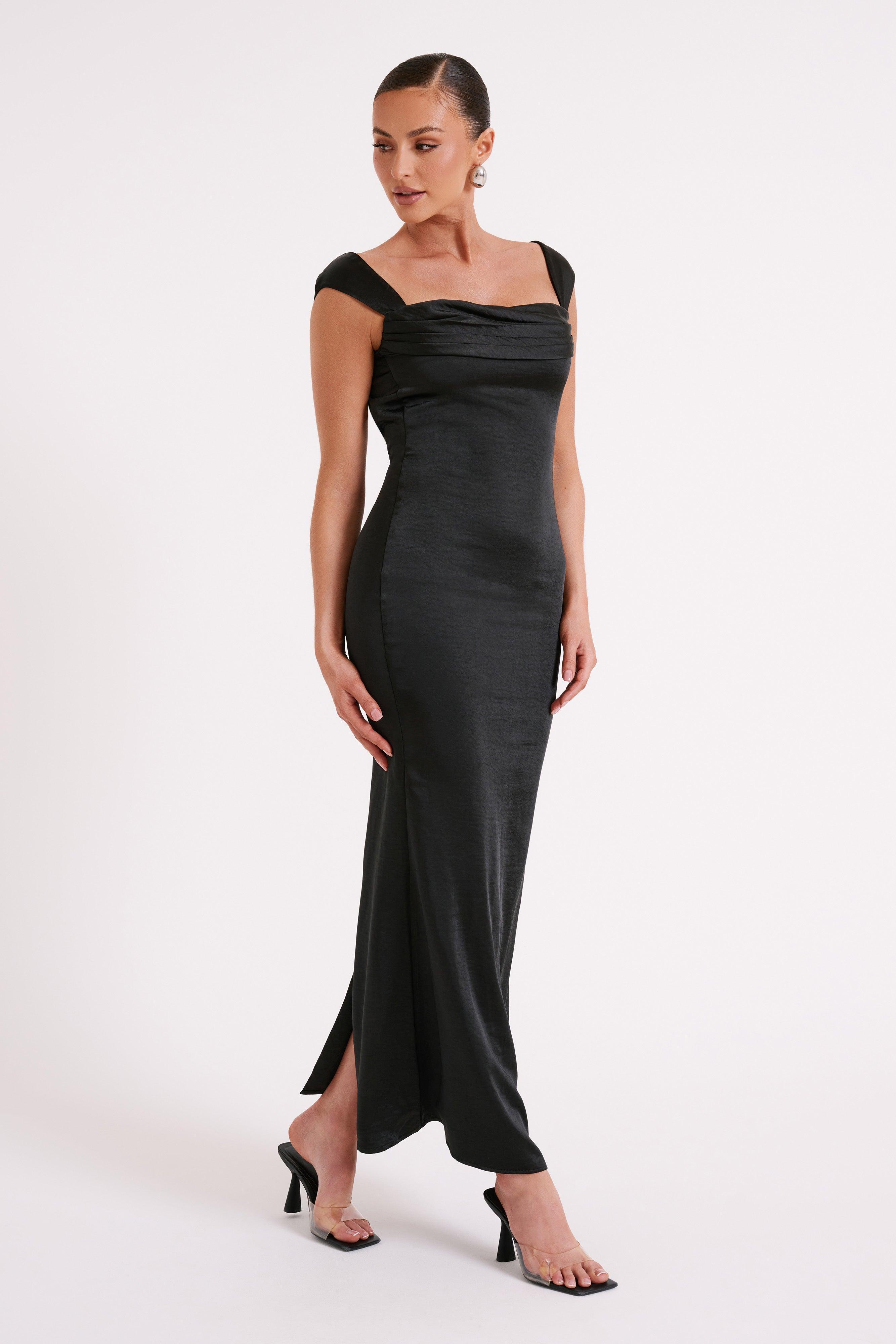 Lacey Backless Satin Maxi Dress - Black Product Image