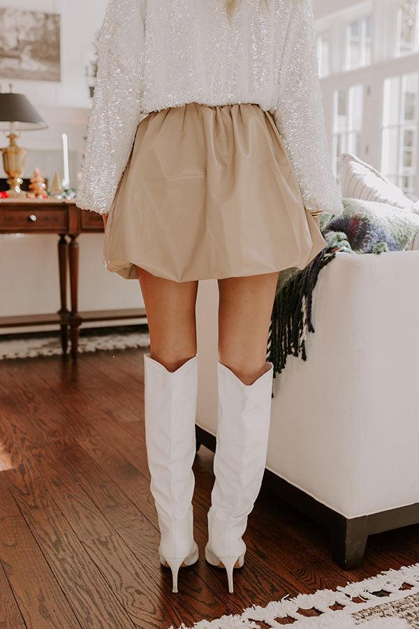 The Sofia High Waist Faux Leather Skirt in Beige Product Image