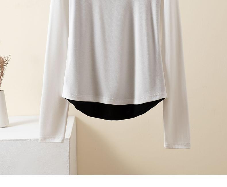 Long-Sleeve Scoop Neck Mock Two-Piece Two Tone Tee Product Image