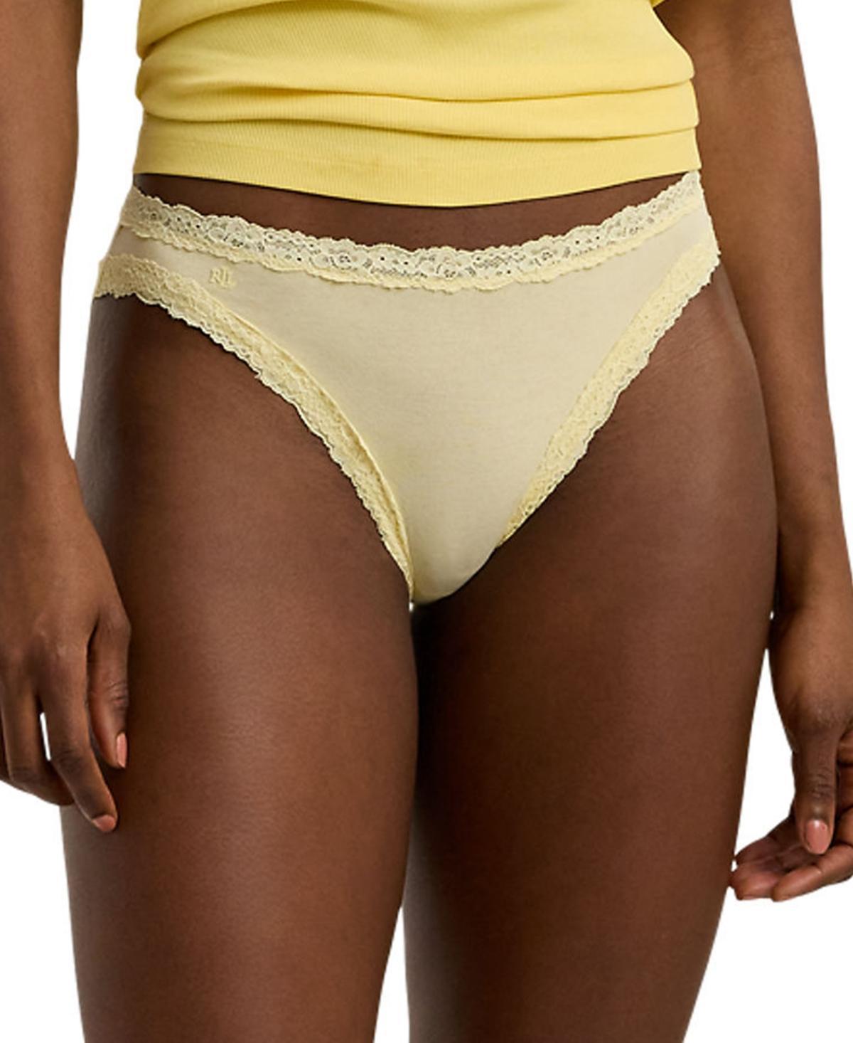 Lauren Ralph Lauren Womens Cotton & Lace Jersey Bikini Brief Underwear 4L0076 Product Image