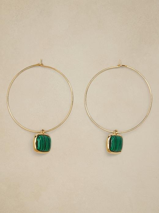 Stone Square Drop Hoop Earrings Product Image