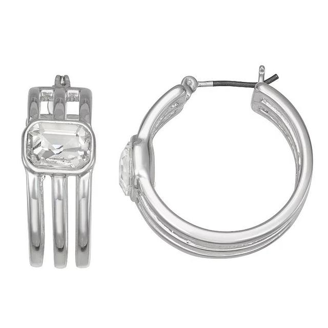 Nine West Silver Tone Triple Band Hoop Earrings, Womens Product Image