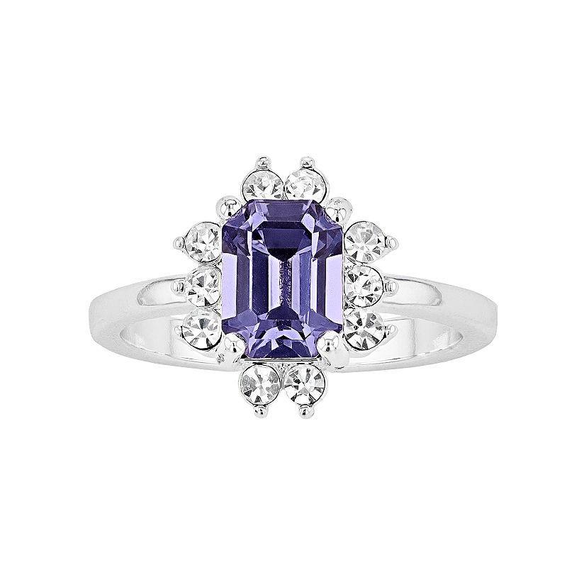 Brilliance Purple Crystal Halo Ring, Womens Silver Tone Purple Product Image