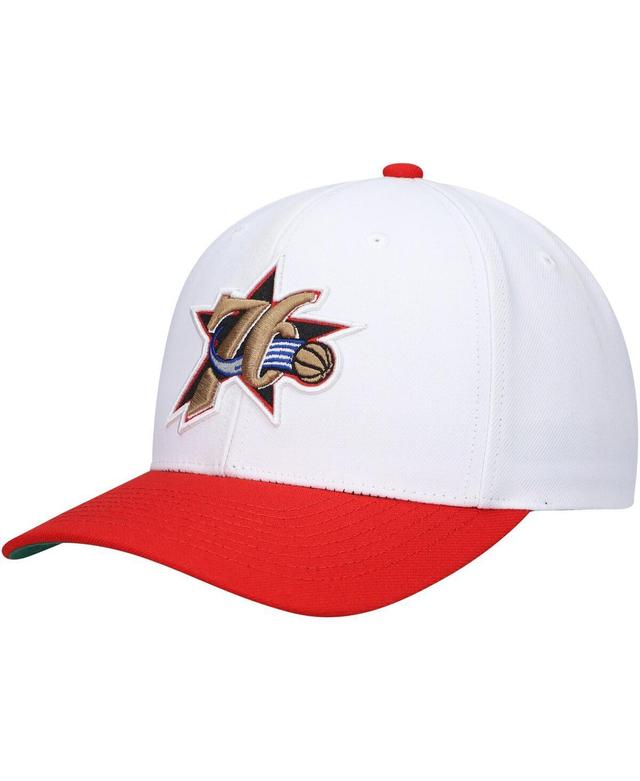 Mens Mitchell & Ness White/Red Philadelphia 76ers Hardwood Classics Core 2-Tone 2.0 Pro Snapback Hat Product Image