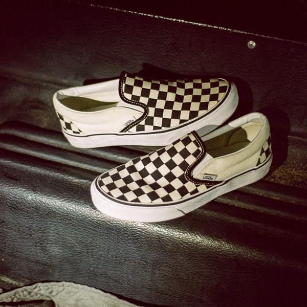 Vans Classic Checkerboard White & Black Slip-On Shoes in White/Black - Product Image