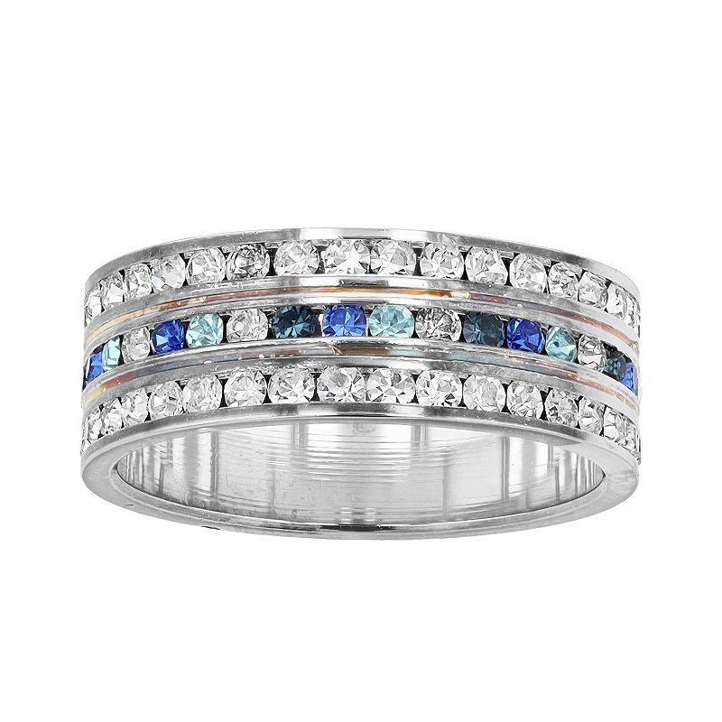 Traditions Jewelry Company Colorful Crystal Accent Three Row Channel Set Ring, Womens Silver Tone Blue Product Image