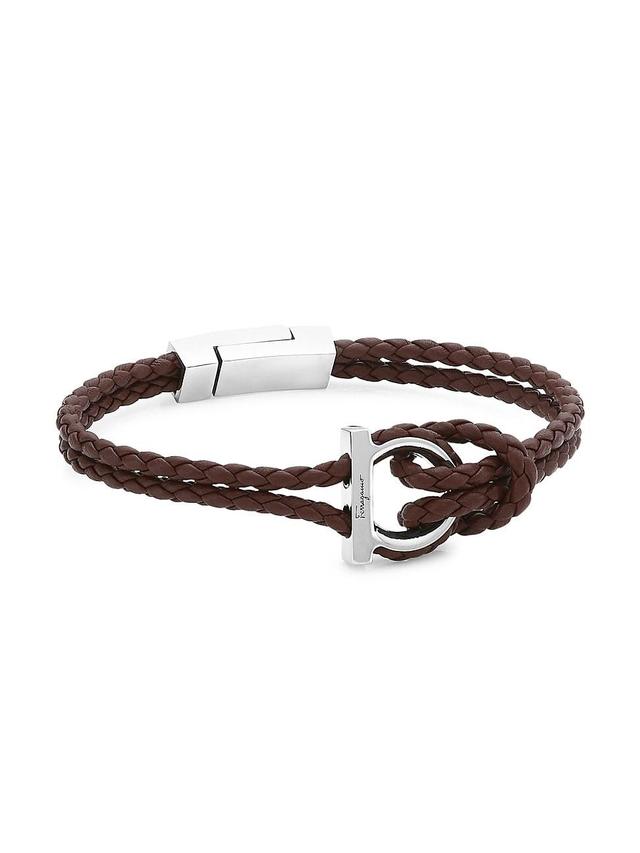 FERRAGAMO Mens Braided Leather Bracelet Product Image