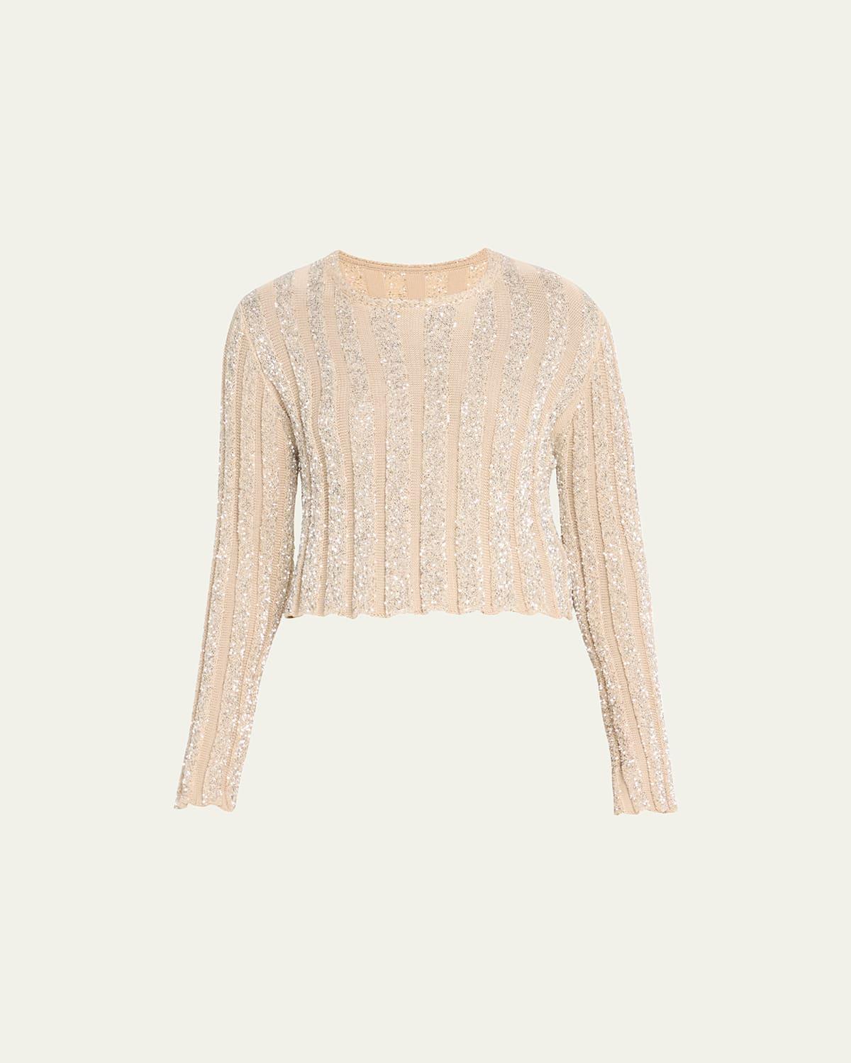 Plise Cropped Sweater with Paillette Detail Product Image