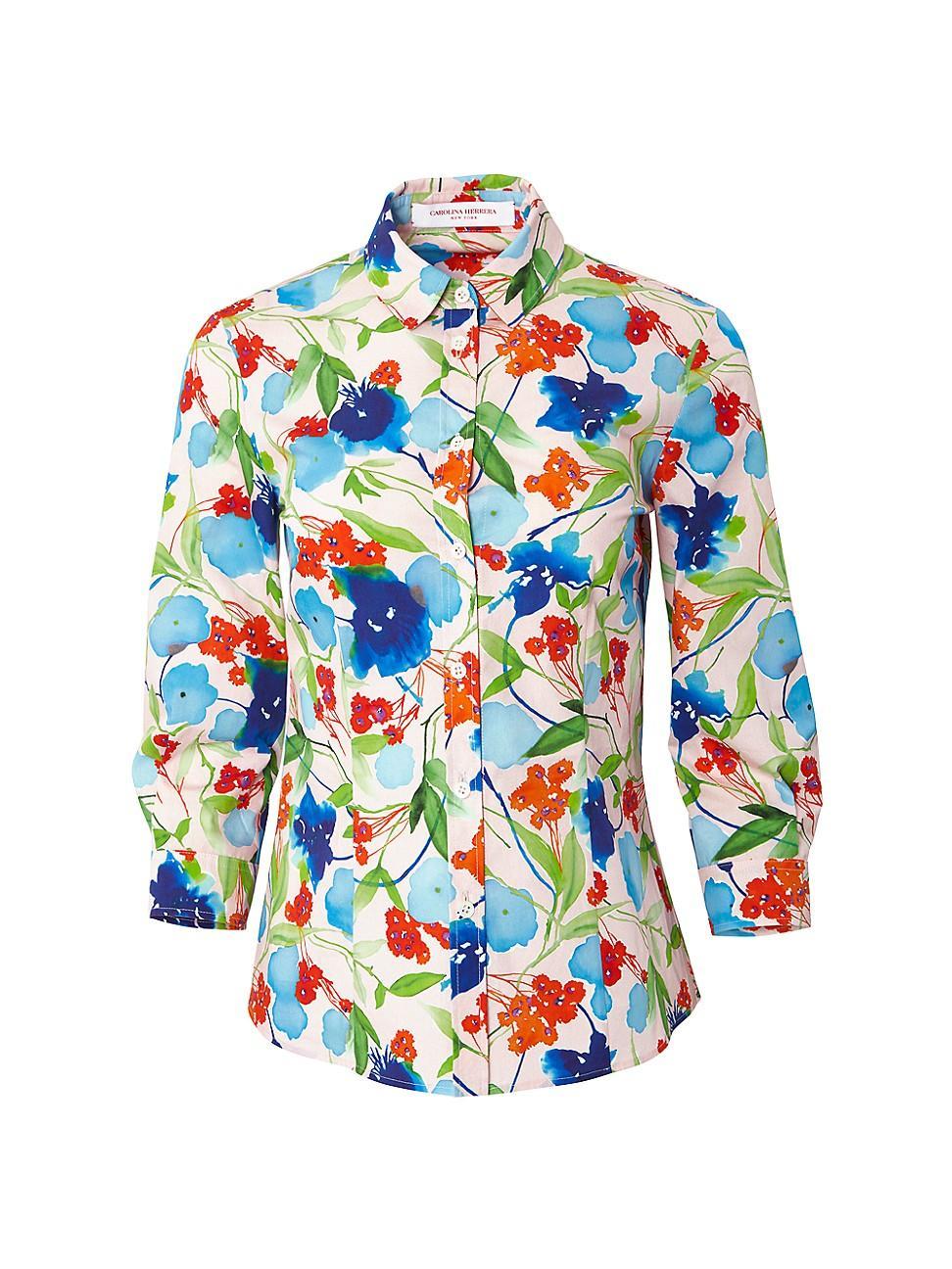 Womens Floral Cotton Shirt Product Image