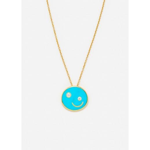 PENDENTIF PETIT SOURIRE TURQUOISE OR JAUNE Product Image