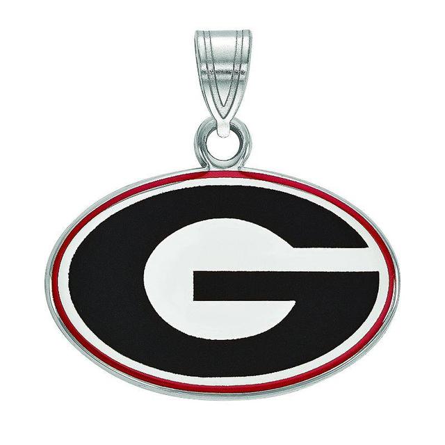 LogoArt Georgia Bulldogs Sterling Silver Rhodium Plated Small Enamel Pendant, Womens Stelring Silver Product Image