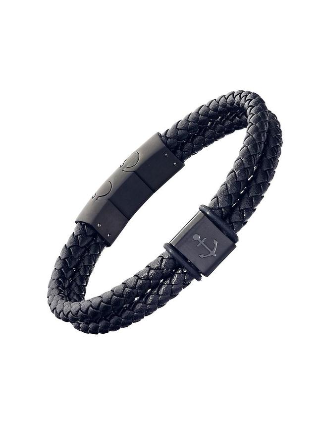 Men's Stainless Steel and Braided Leather Bracelet Product Image