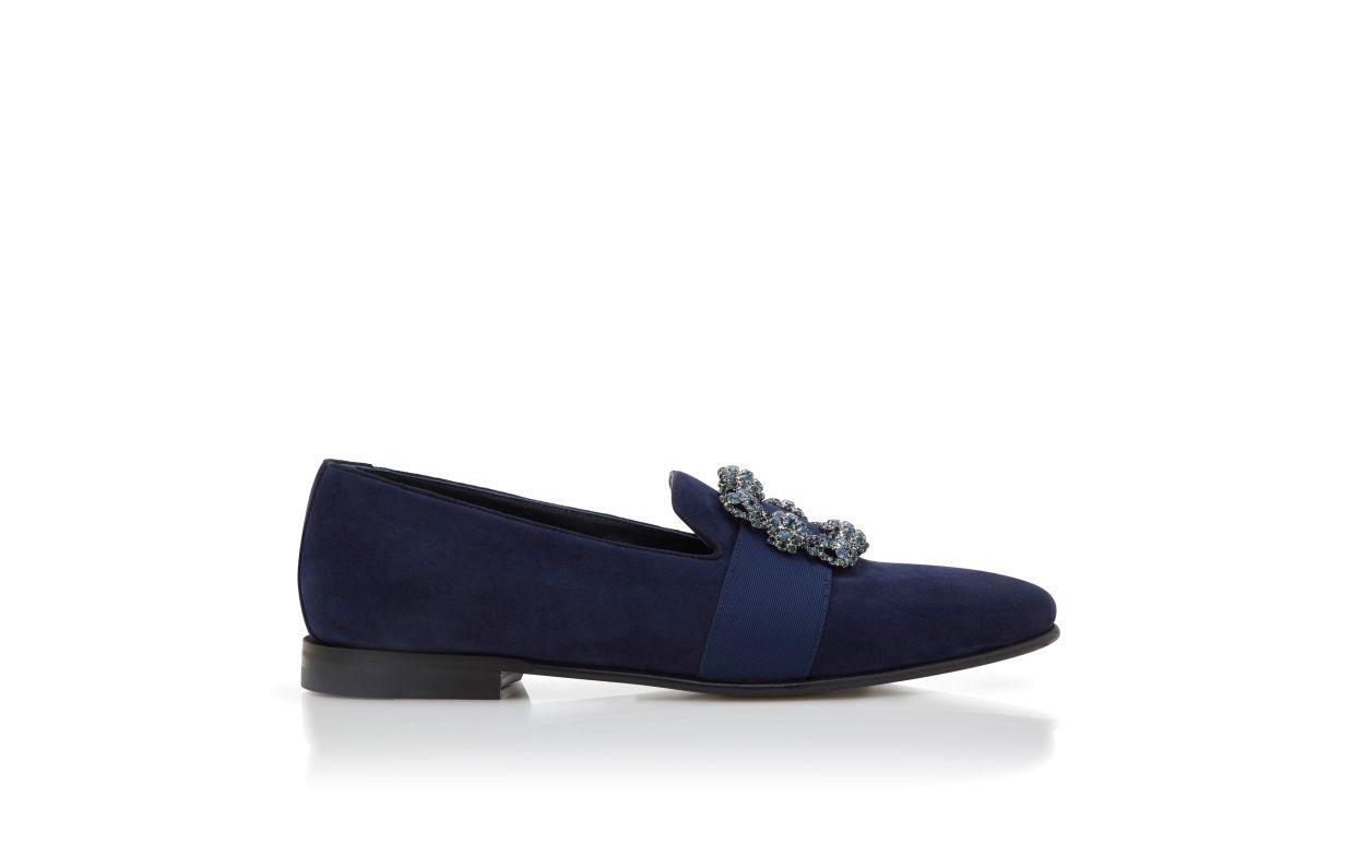 CARLTON Navy Blue Suede Jewelled Buckle Loafers  Product Image