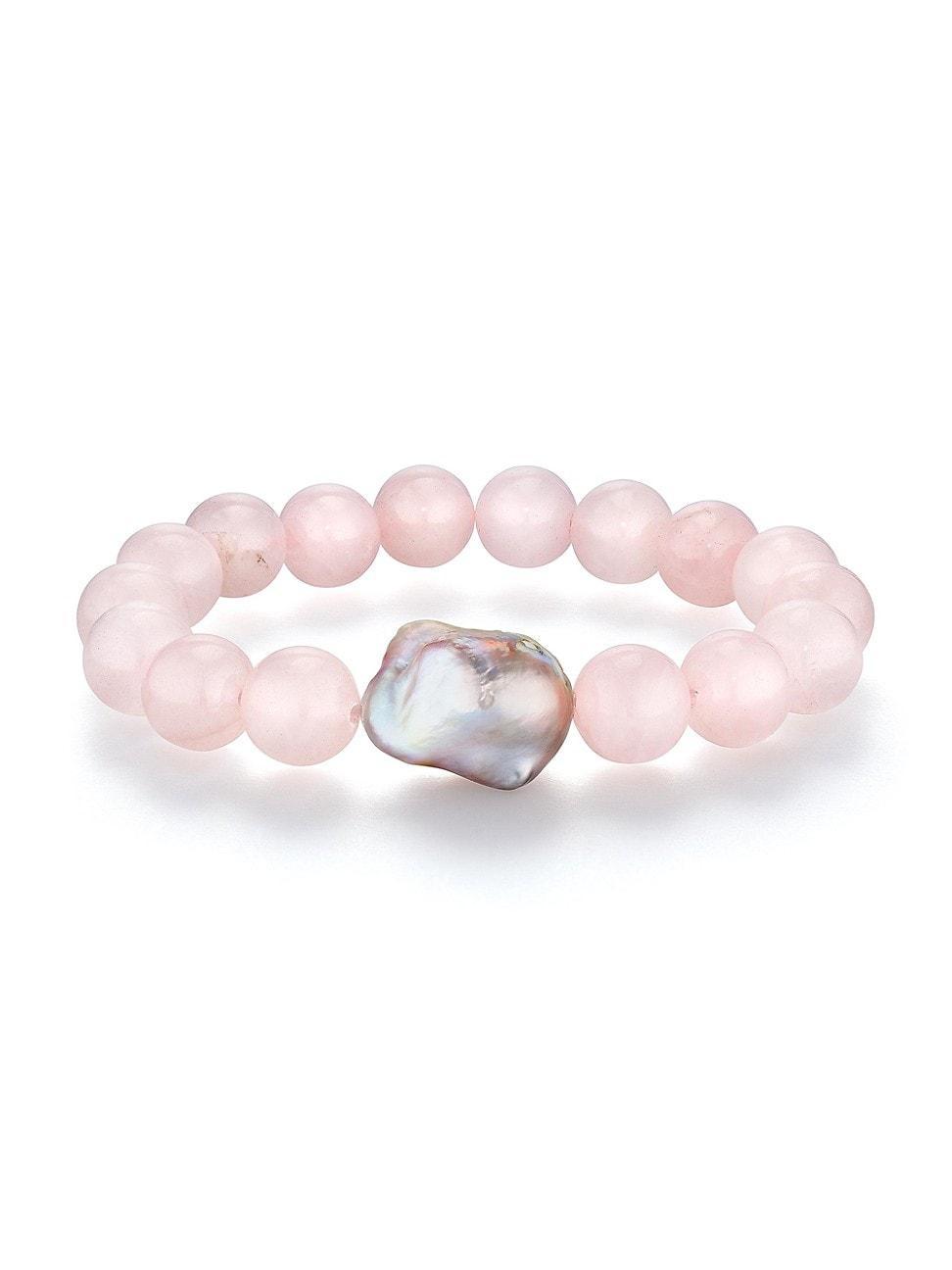 Womens Organic Gems Venus Rose Quartz & Baroque Pearl Stretch Bracelet Product Image