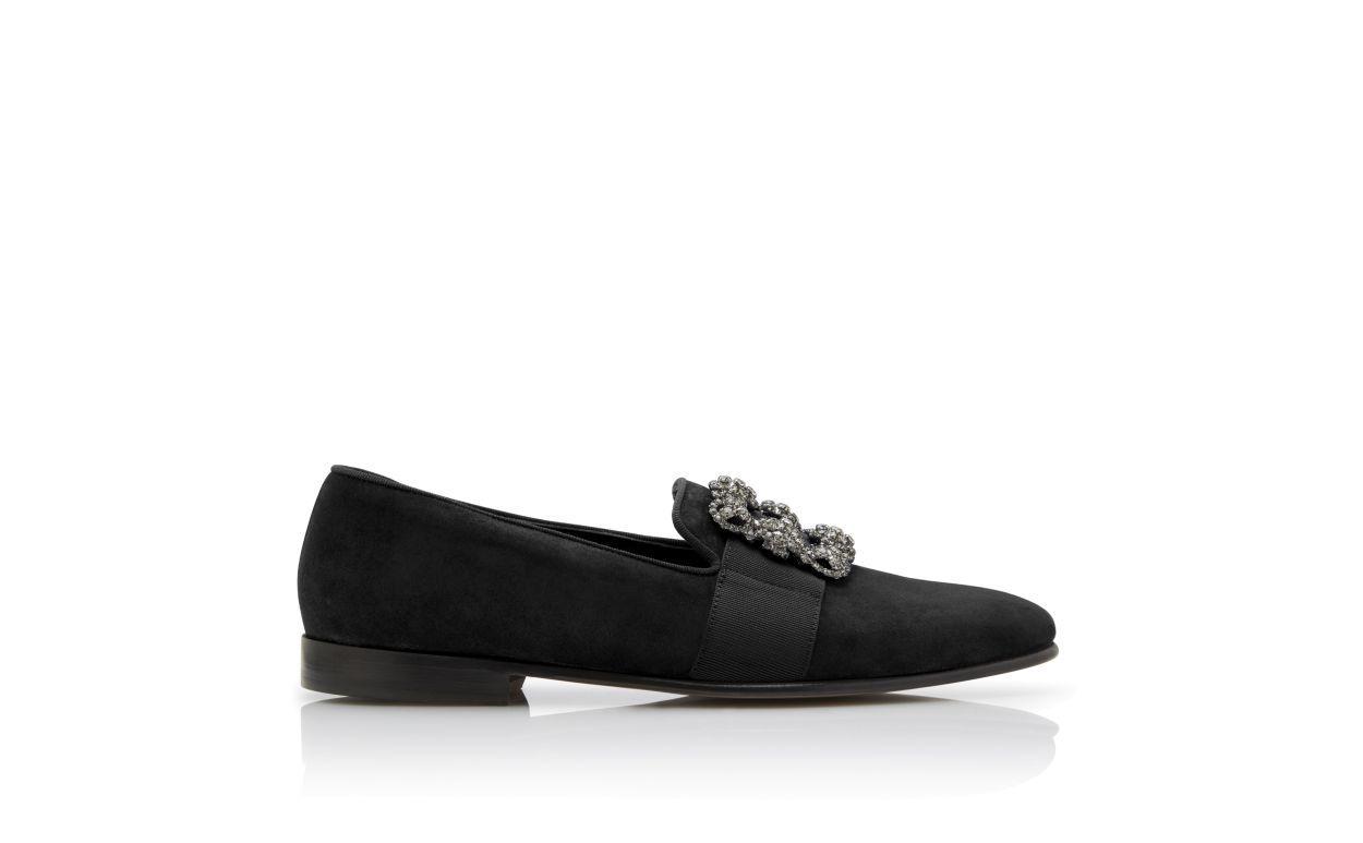 CARLTON Black Suede Jewelled Buckle Loafers Product Image