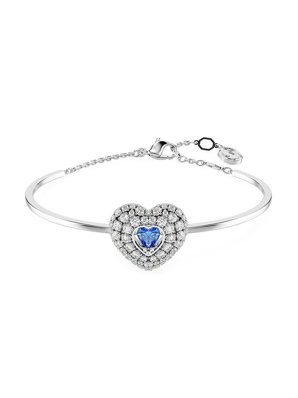 Womens Hyperbola Rhodium-Plated & Swarovski Crystal Heart Bangle Product Image