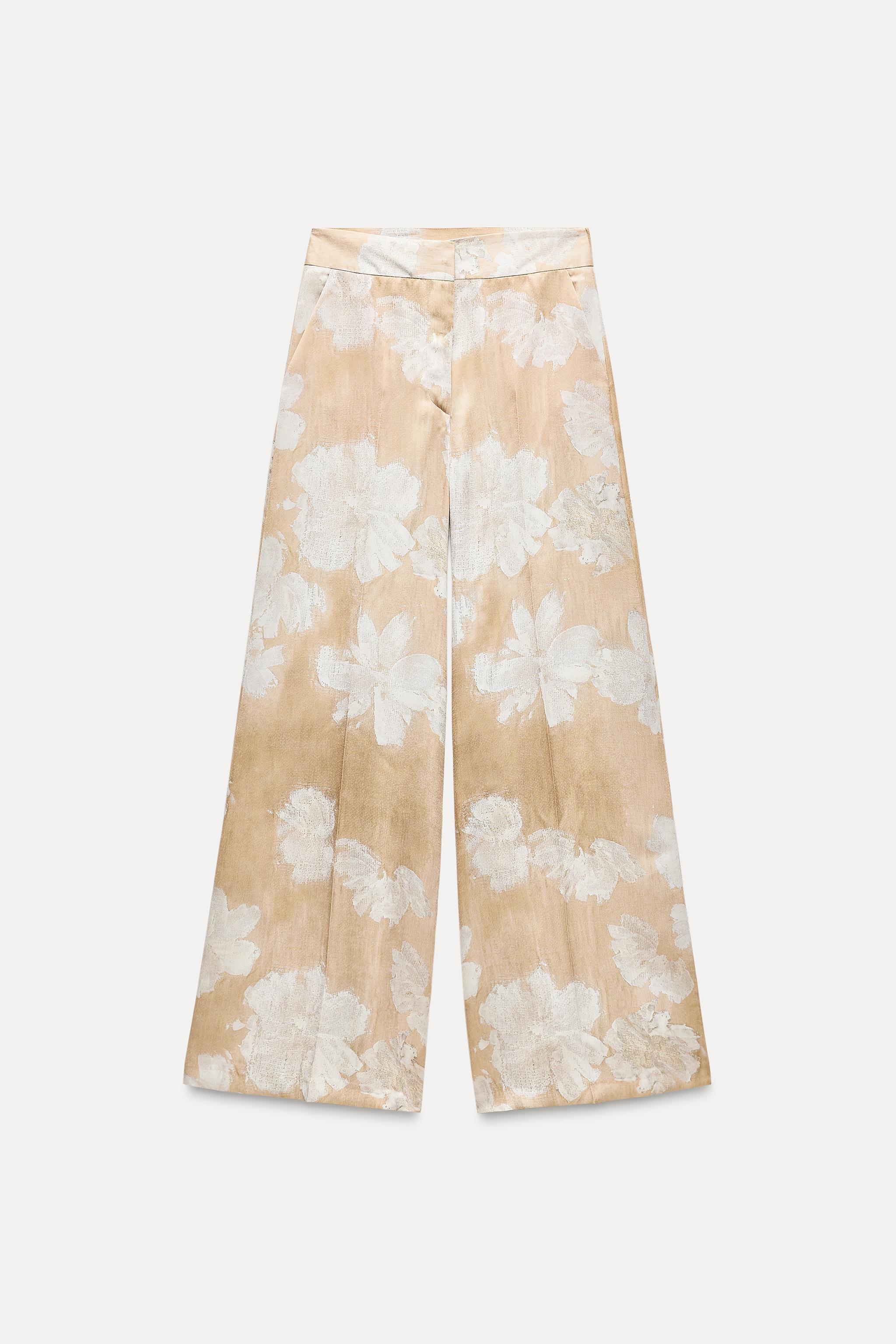 SATIN EFFECT FLORAL PRINT PANTS Product Image