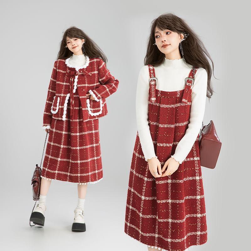 Sleeveless Plaid Midi A-Line Dress Product Image