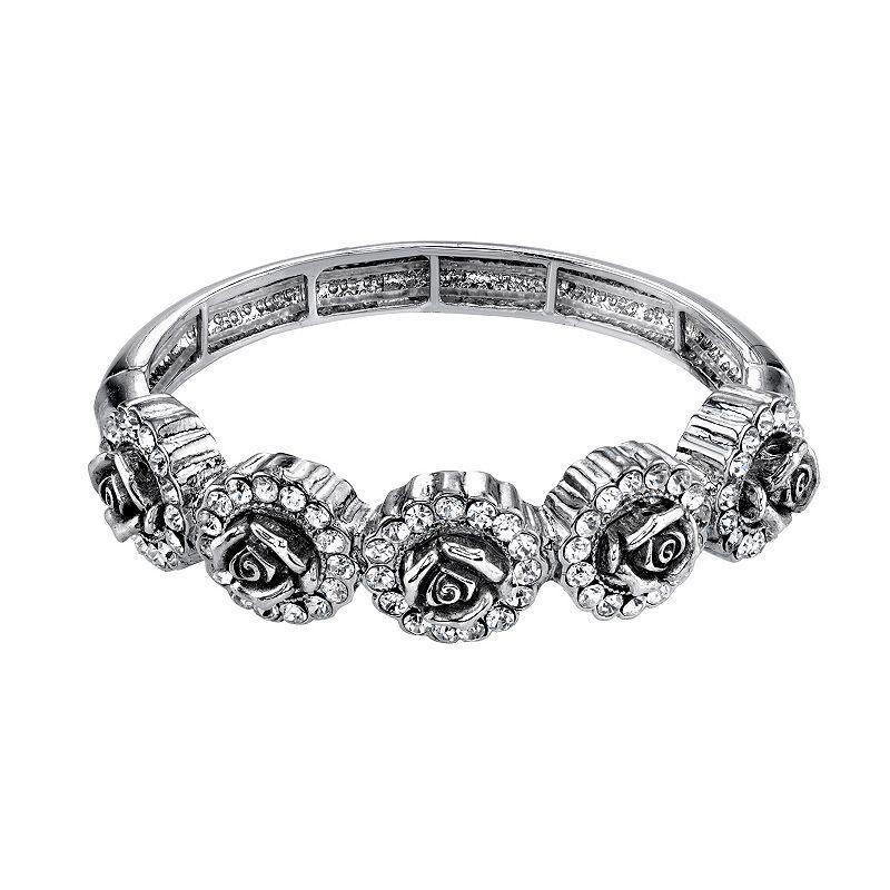 1928 Silver Tone Rose Hinge Bracelet, Womens Grey Product Image