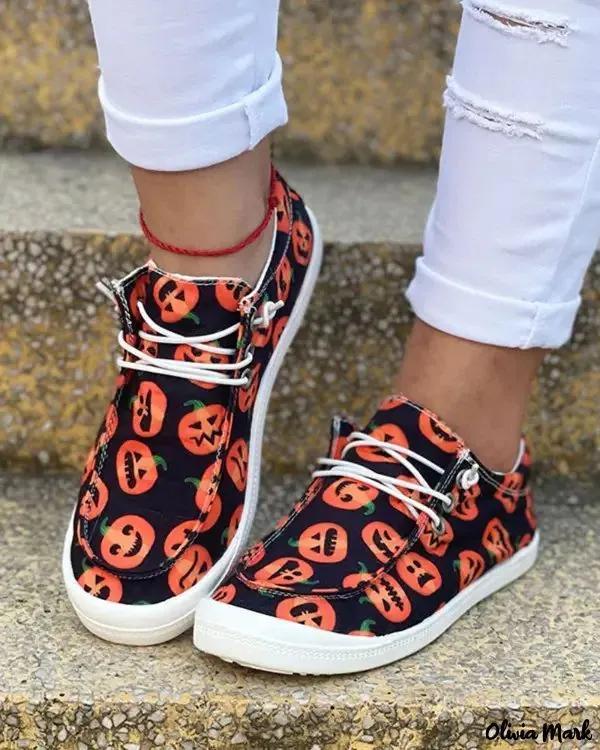 Olivia Mark – Halloween Lace Up Canvas Sneakers Product Image