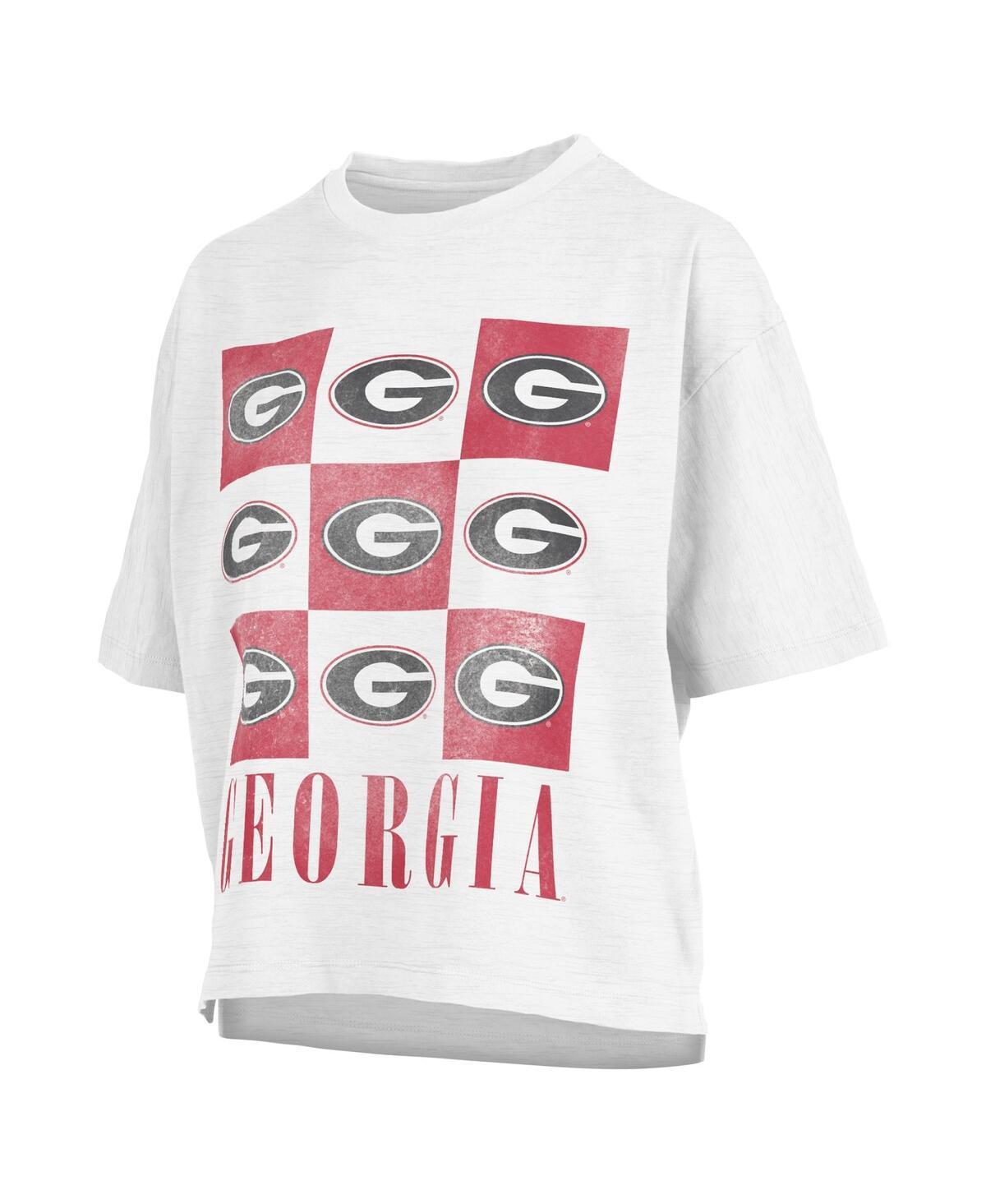 Womens Pressbox White Distressed Georgia Bulldogs Motley Crew Andy Waist Length Oversized T-shirt Product Image