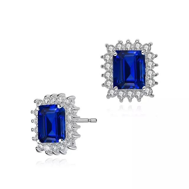 Sterling Silver Cubic Zirconia Halo Stud Earrings, Womens, Blue Product Image