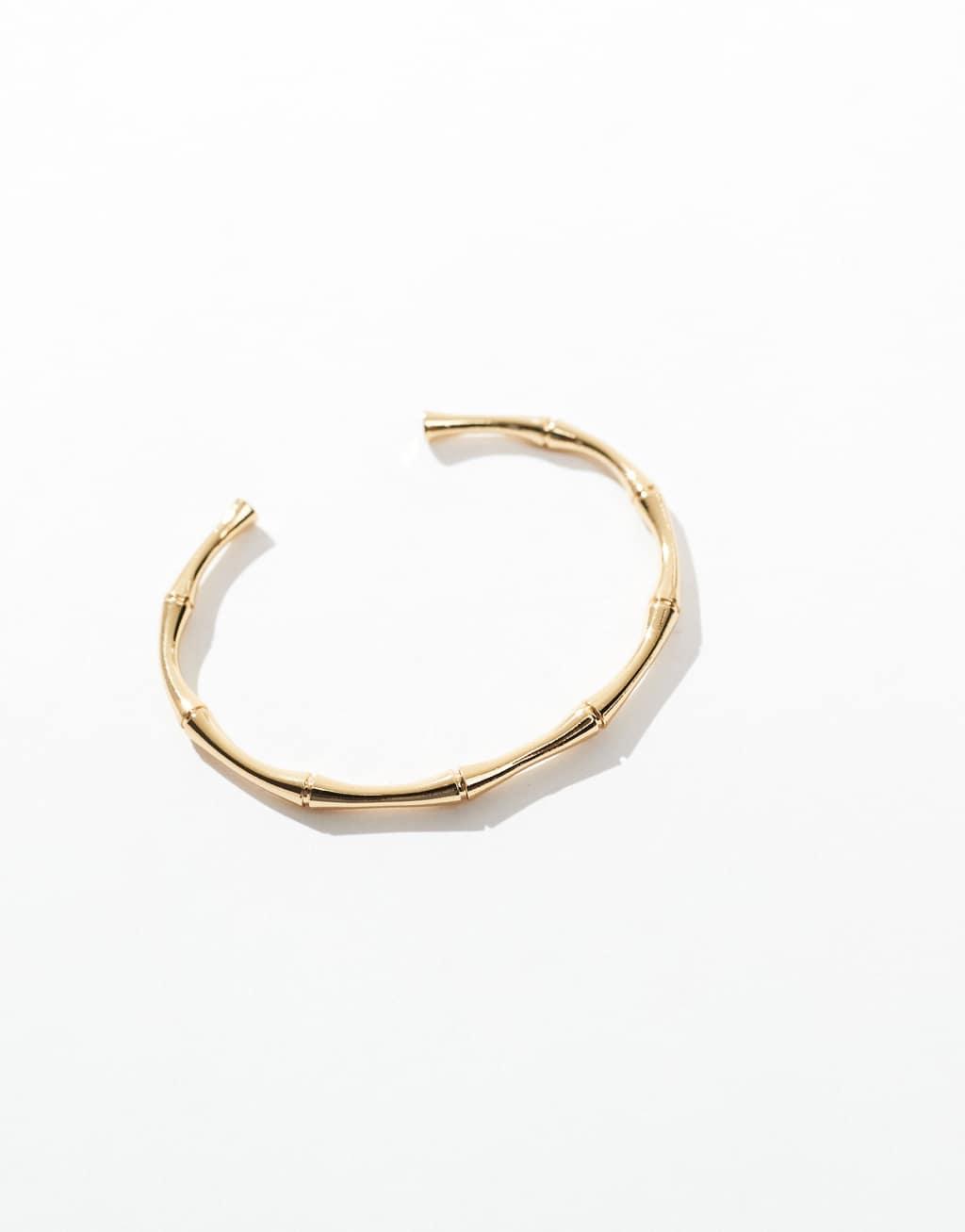 ASOS DESIGN 14k gold plated cuff bracelet with bamboo detail Product Image